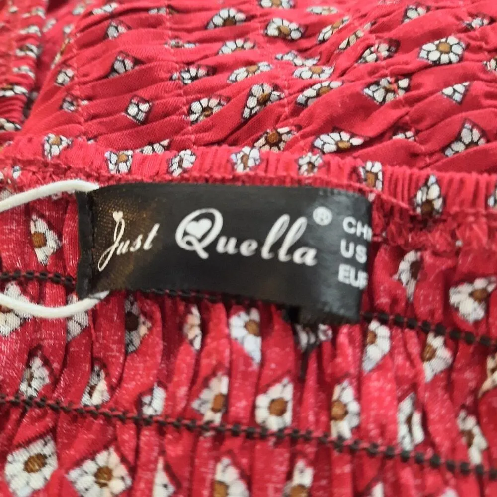 Just Quella Tube Dress Women's Size XS(0-2) Red Paisley Strapless Smocked Casual - Image 7