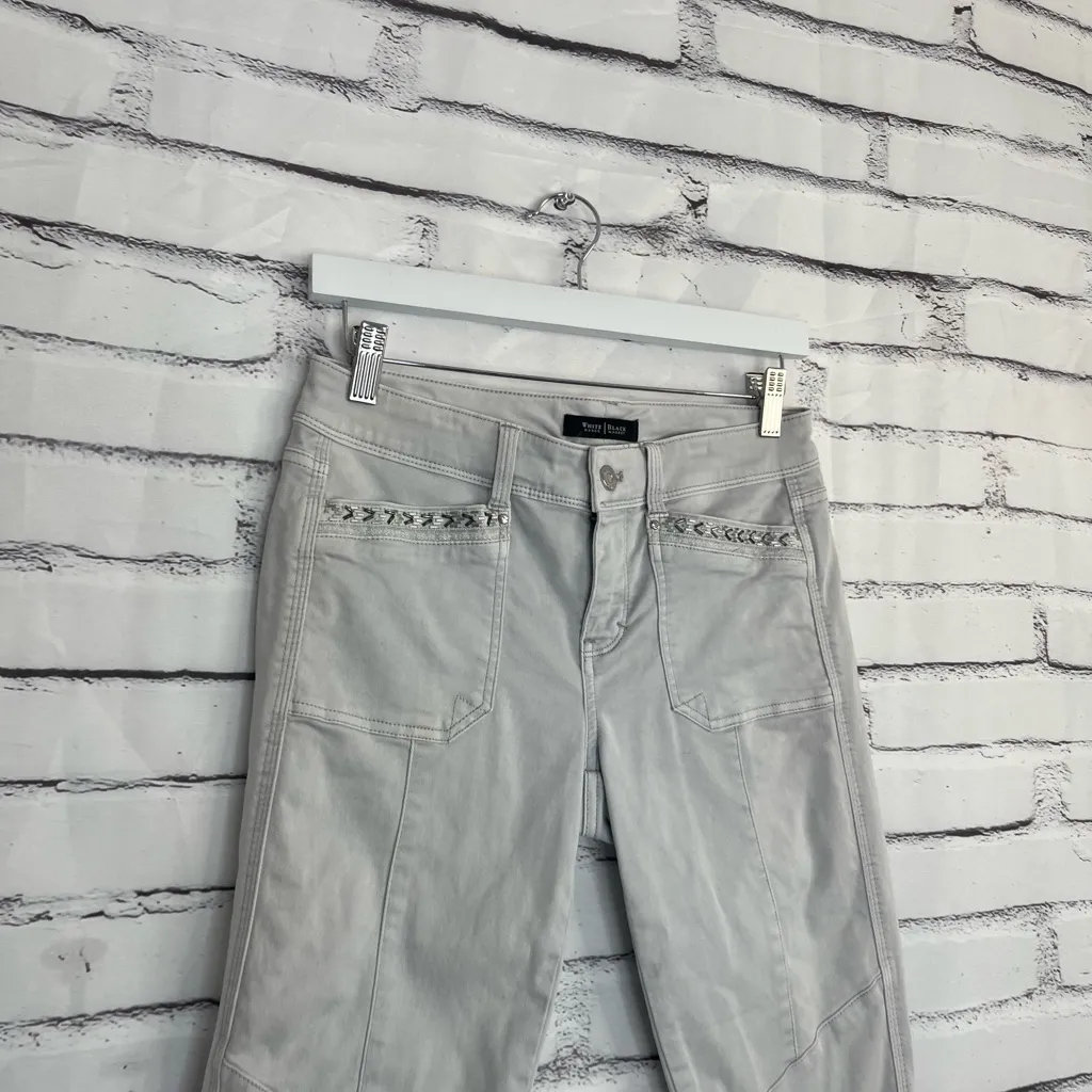 White House Black Market Slim Crop Pants Women’s 2 Gray Moto Zip Stretch Utility - Image 3