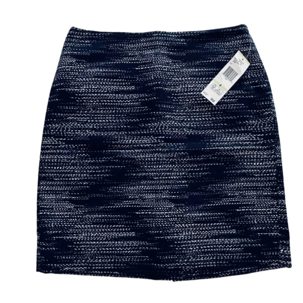 Jones New York Skirt Cotton Navy White Print Pencil Knee Length Tailored Size 4 - Image 11