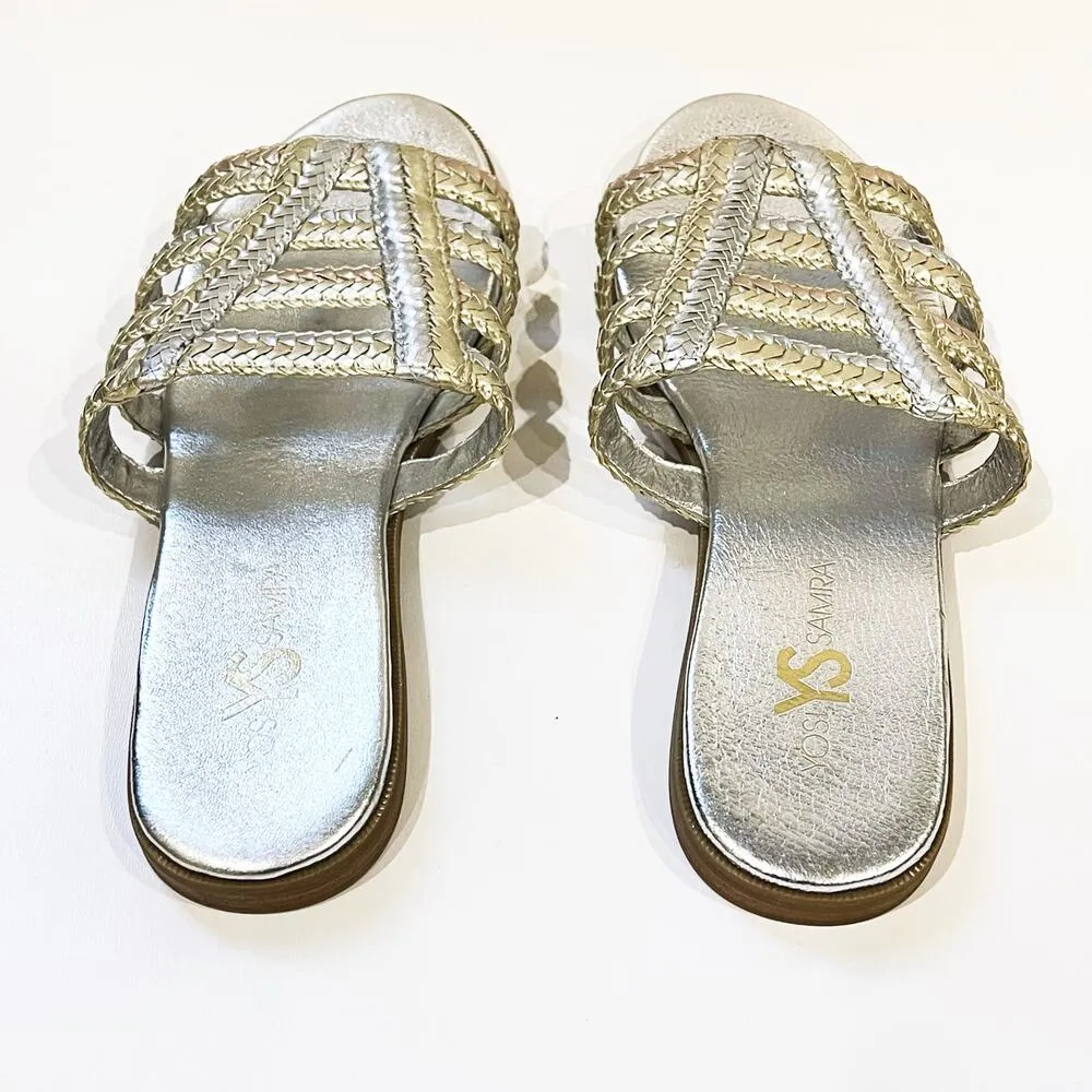 NEW Yosi Samra 9 Molly Braided Leather Slide Sandals Metallic Anthropologie NWOT Gold - Image 4