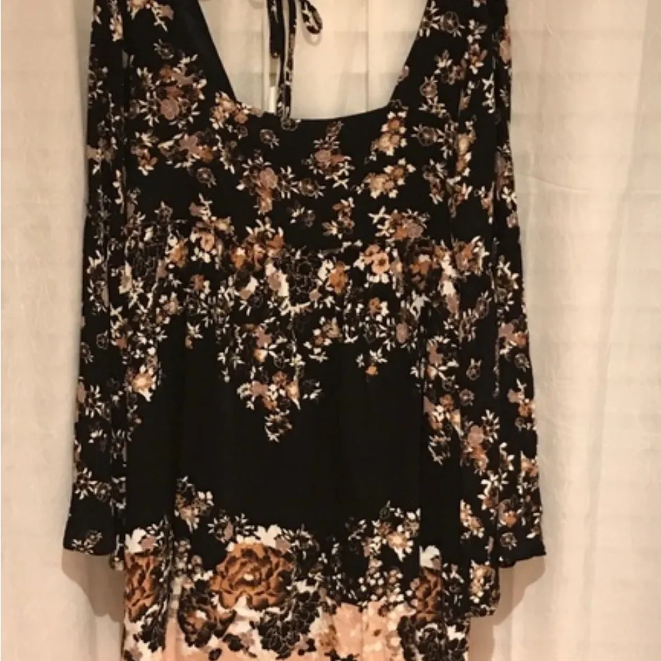 Free People Floral Long Sleeve mini Dress boho flowy size Medium - Image 4
