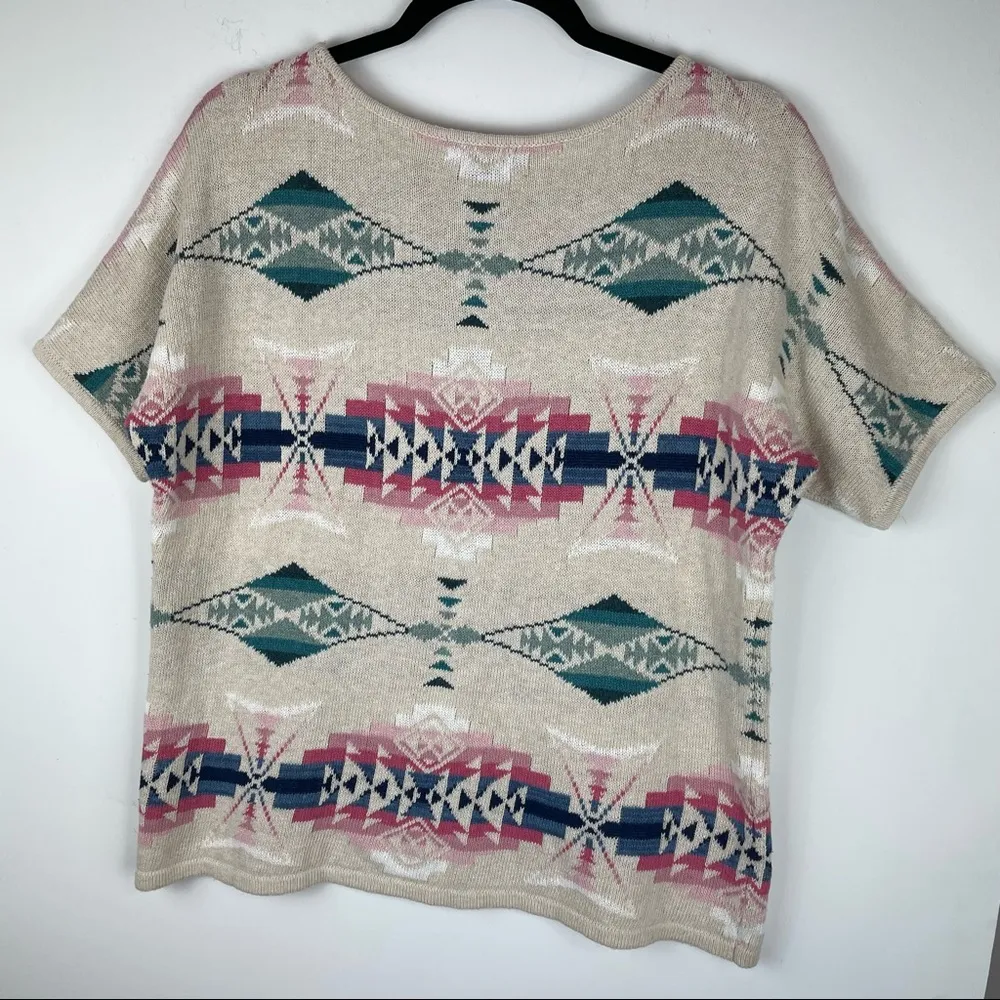 Chaps Sweater Top Aztec Southwestern Short Sleeve Linen Blend Western Women - Image 8
