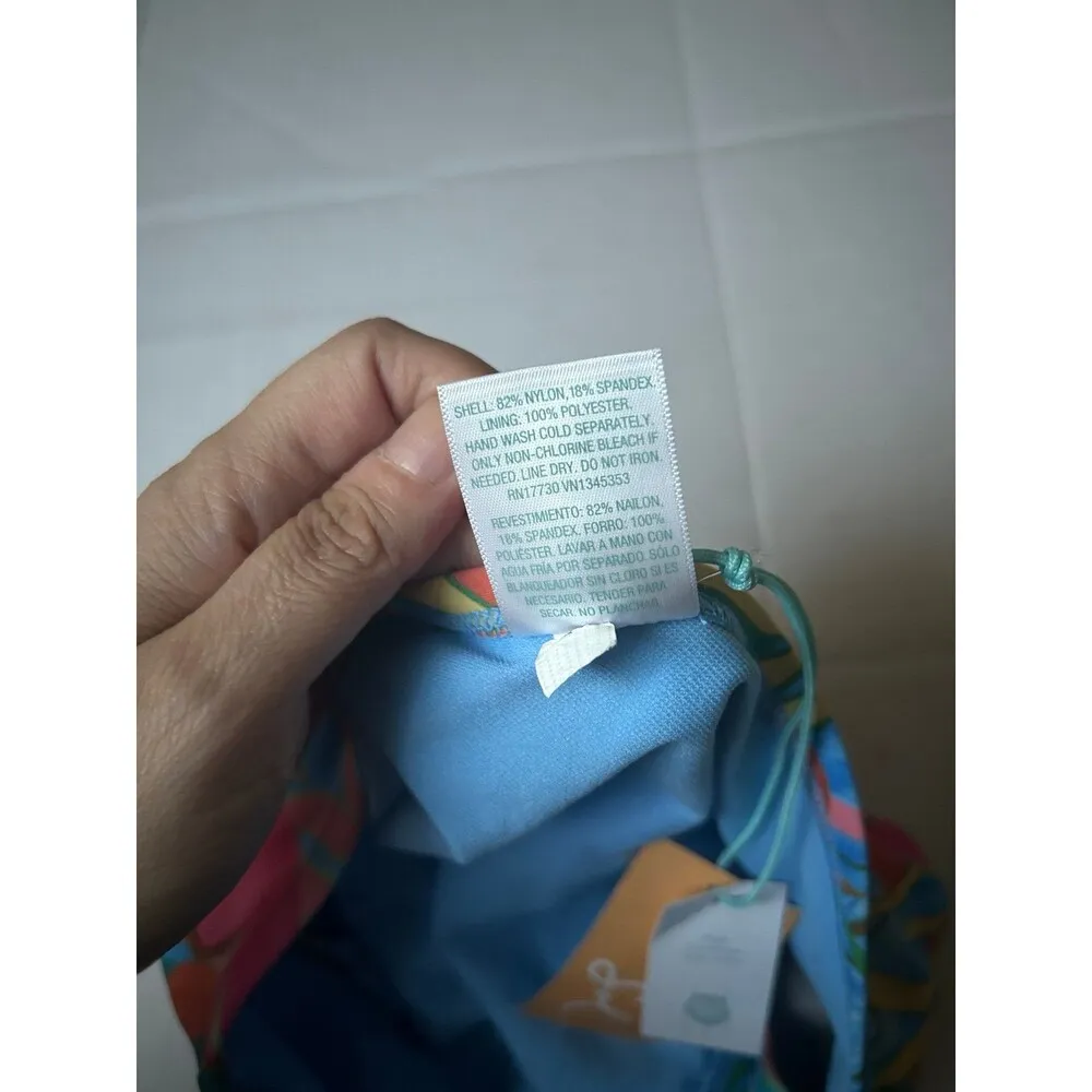 Kona Sol High Waisted Swim Bikini Bottoms Blue Floral, Small - Image 5