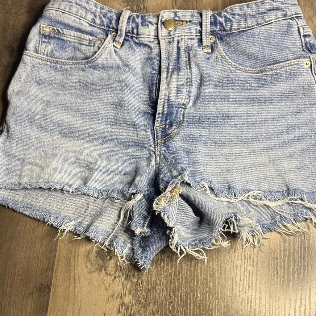 Good American Light Blue Distressed Jean Shorts - Image 3