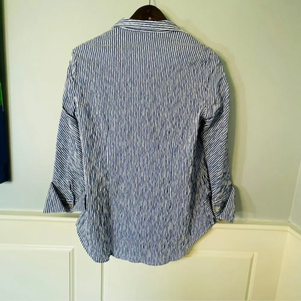 J'ENVIE/ELI Havana Pullover Blue & White Stripe Blouse Size 12 - Image 6