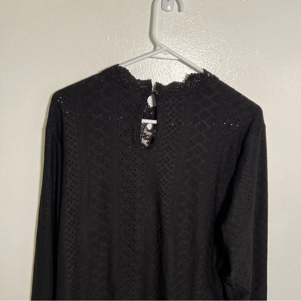 Shein Curve Long Sleeve Blouse Black Lace High Neck Keyhole 2XL - Image 8