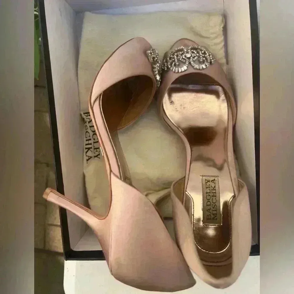 Badgley Mischka Embellished  Peep Toe D'orsay Heel Pumps  9.5M - Image 3
