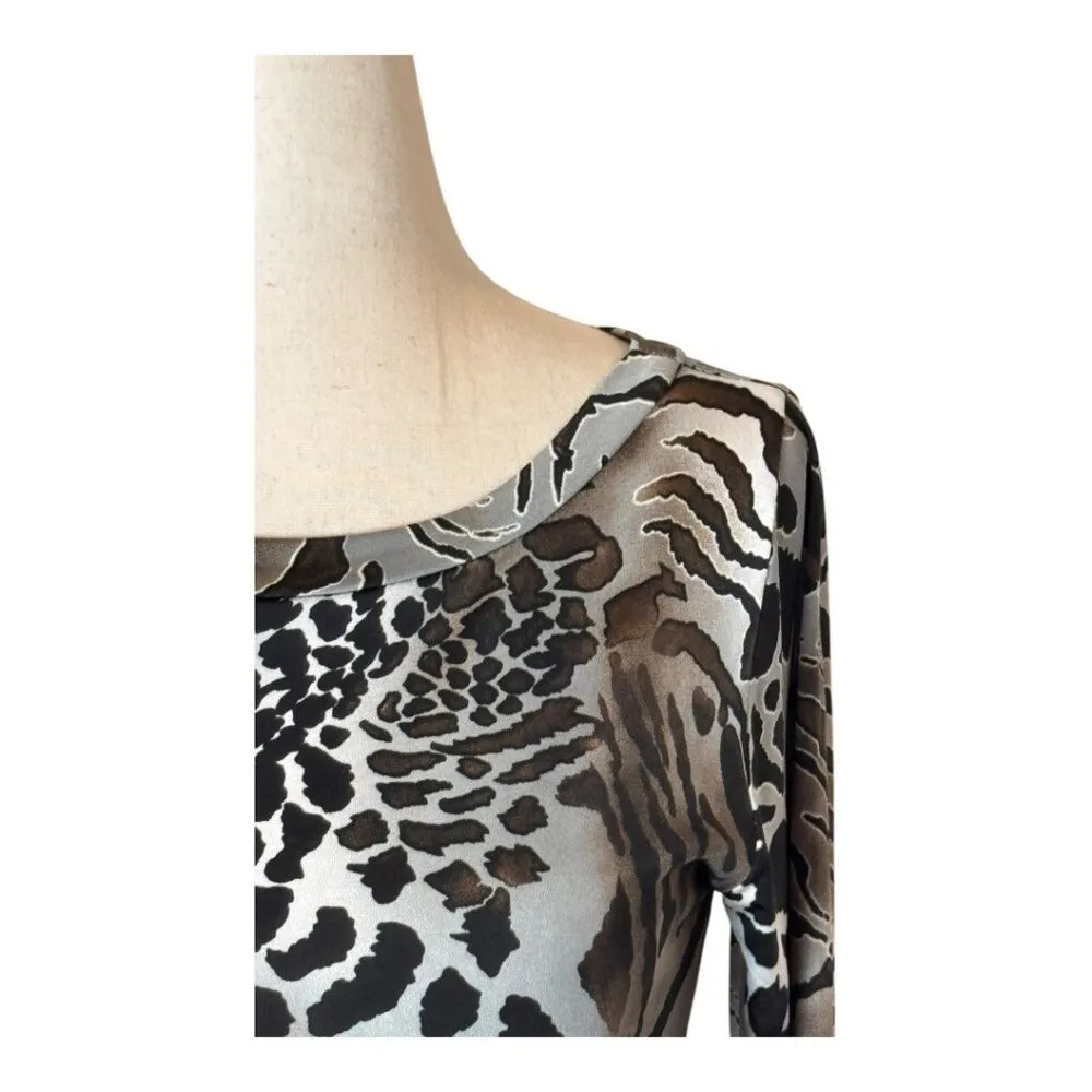 Giorgio Armani Dress Women XS Silver Black Jersey Knit Leopard Animal Print Mini - Image 5