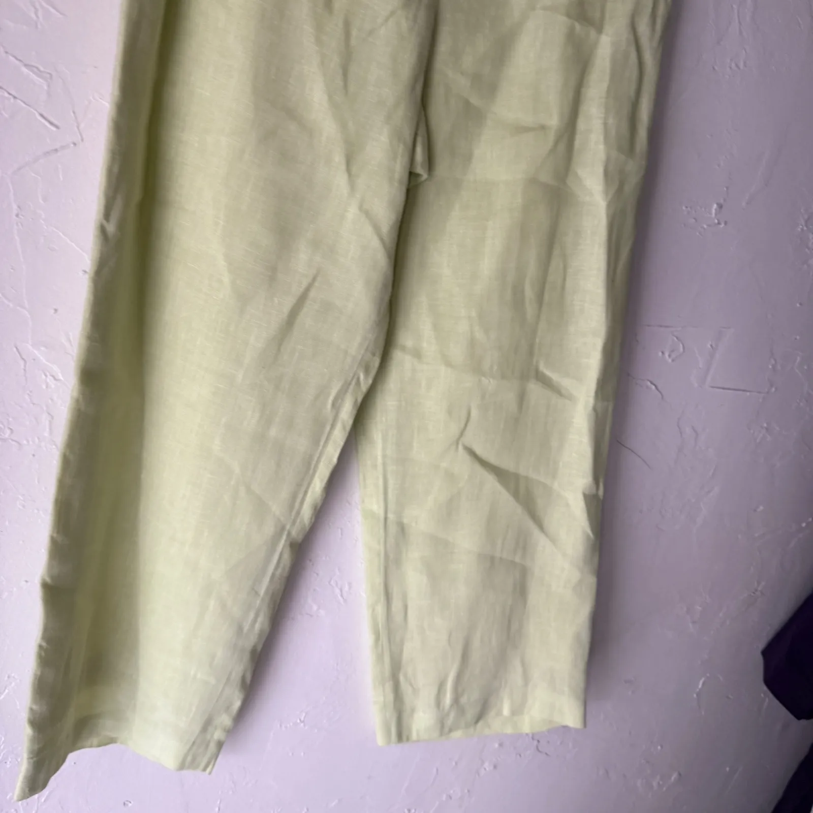 MONDO Y2k Womens Lime Green 100% Linen Wide Leg Pants Size 8 Beach Lagen Artsy - Image 3