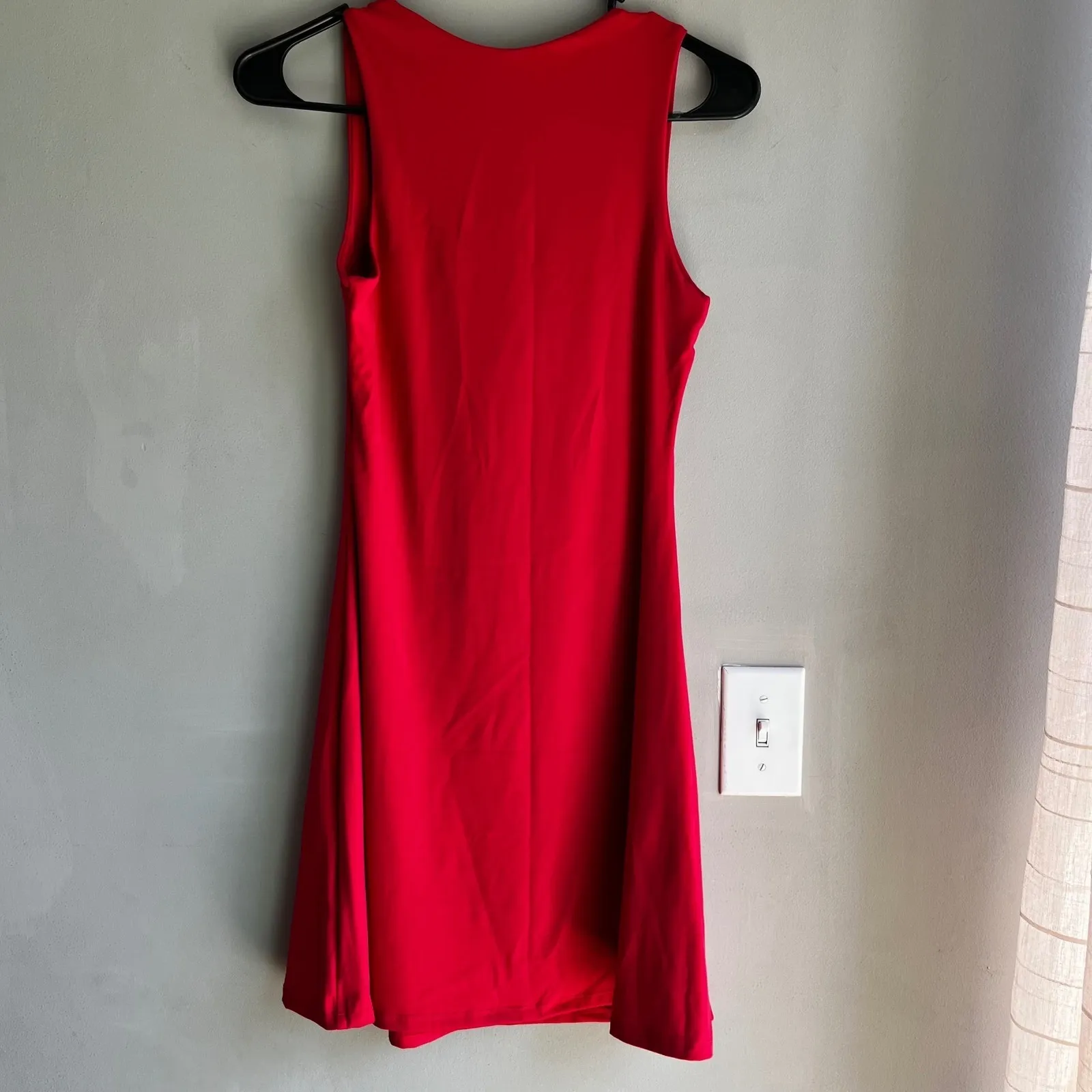 Red Sleeveless Dress Qinsen Mini Square Neck Bodycon Party Cocktail Size Medium - Image 6