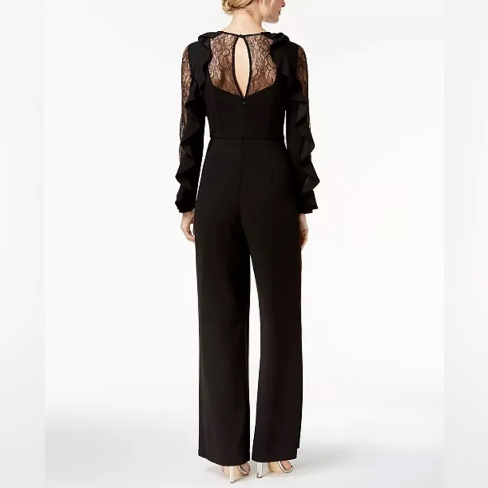Adrianna Papell Black Lace & Ruffle Jumpsuit Size 6 - Image 2