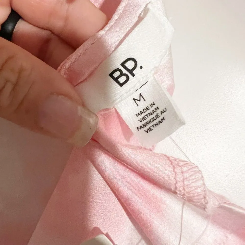 BP  ruffle hem rushed mini skirt MEDIUM Pink white tie dye coquette drawstring - Image 10