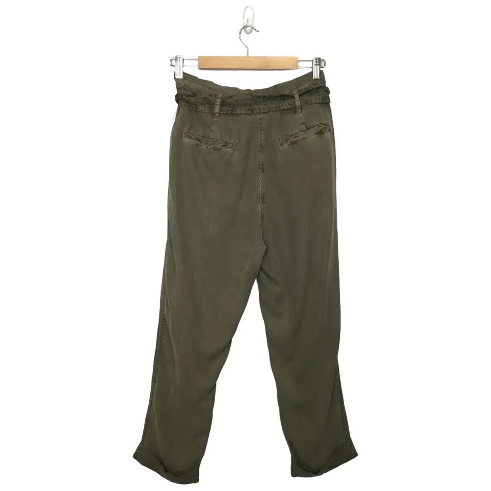 New Treasure And Bond Pants Womens Size 6 Paper Bag Waist Cuffed Olive Green - Image 5
