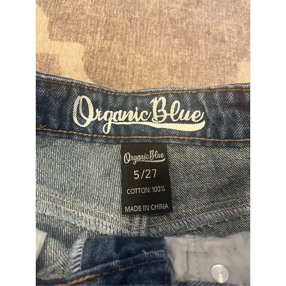 NWT organic blue denim jean shorts vintage fit size 5/27 distressed cut off Blue - Image 4