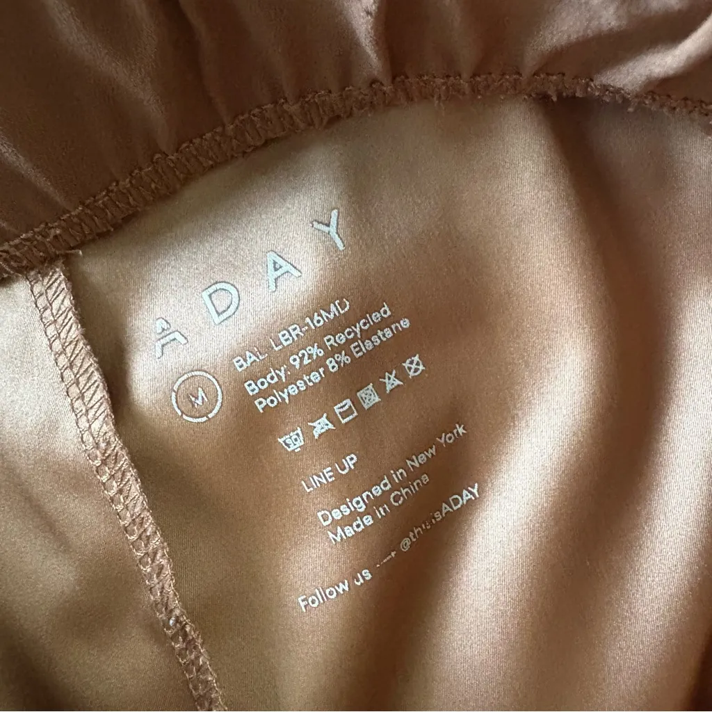 ADAY Line Up Pant Satin Trouser Almond Cognac Brown Tapered Straight‎ Leg Size M - Image 5