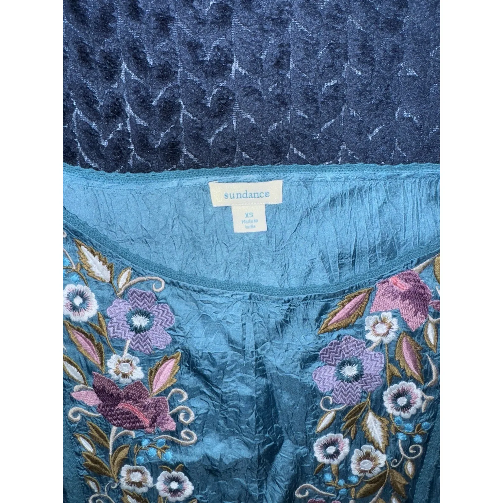 Sundance Women's Malika Crinkle Cupro‎ Floral Embroidered Dress Size Xs - Image 4