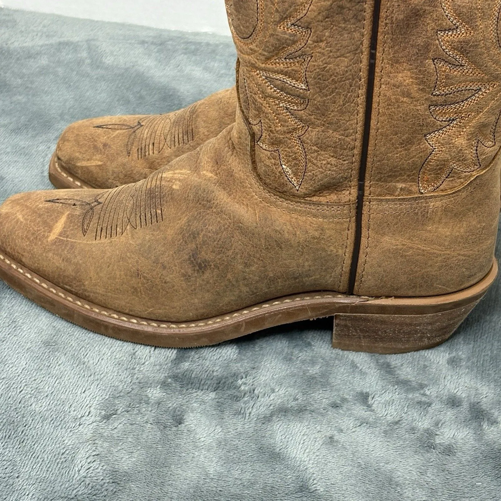 Abilene Boots Womens 11in USA Square Toe Tan Bison Leather Cowboy Boots 8M Size 11 - Image 11
