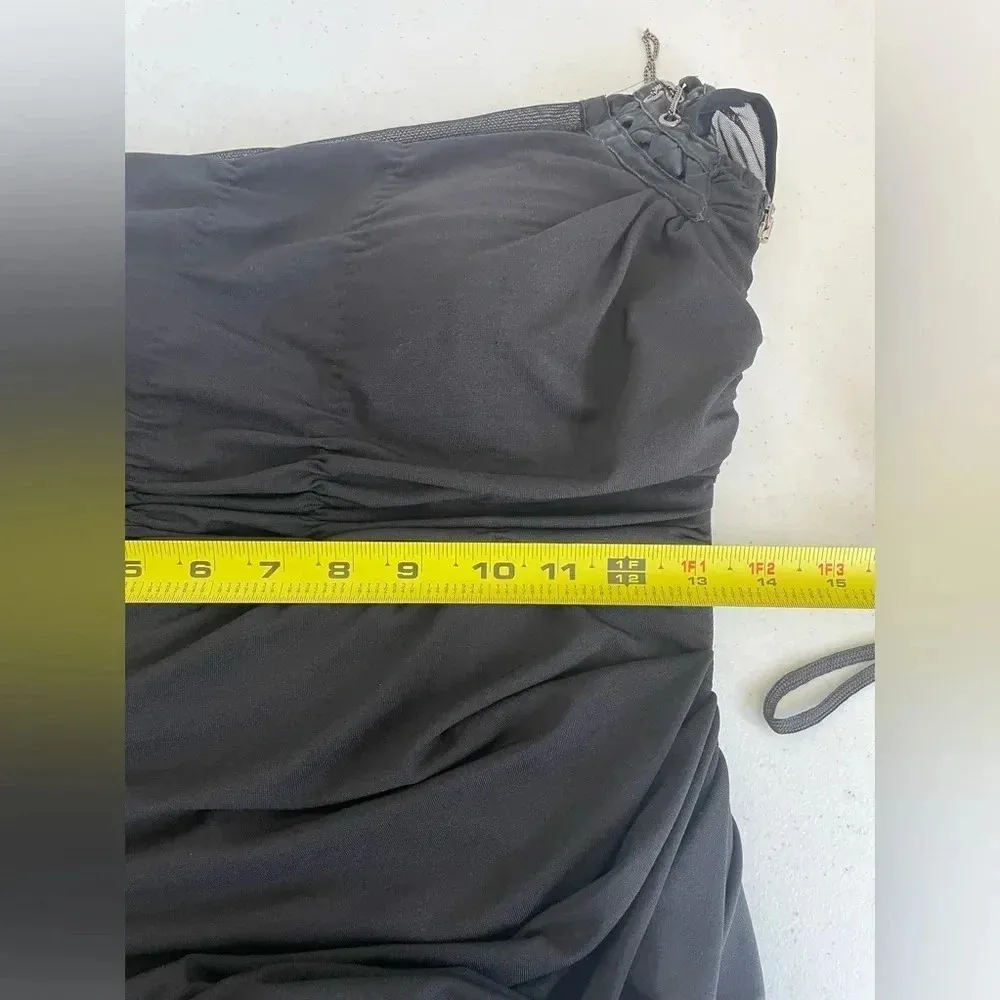 Bebe One Shoulder Black Mini Dress Bodycon Chain Cocktail Little Black Dress 046 - Image 8