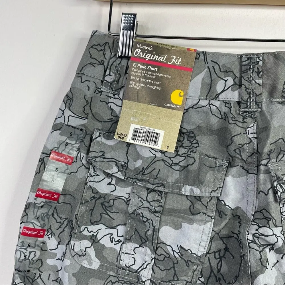 Carhartt Gray Camo Floral El Paso Cotton Cuffed Utility army Shorts womens 6 new - Image 8