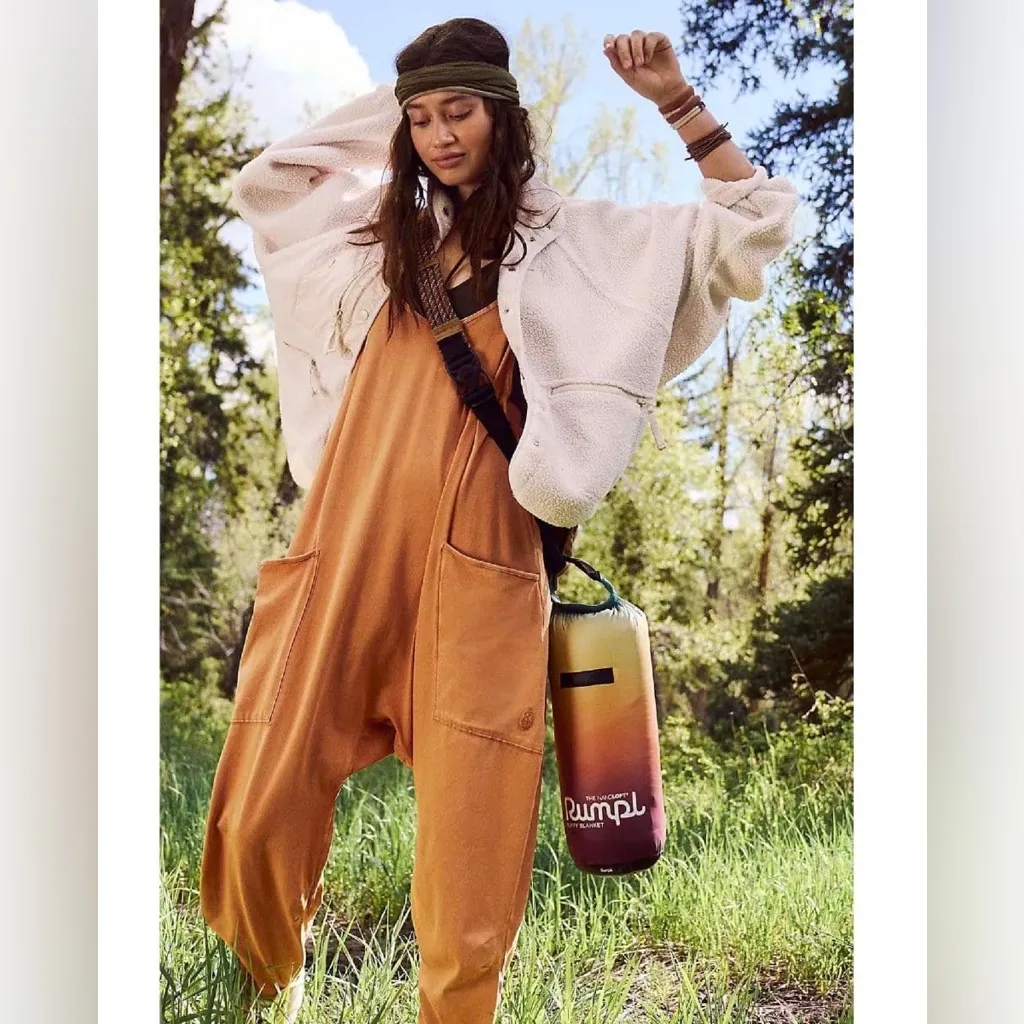 Free People FP Movement Hot Shot Onesie Dropped Crotch Jumpsuit Toasted Coconut - Image 4