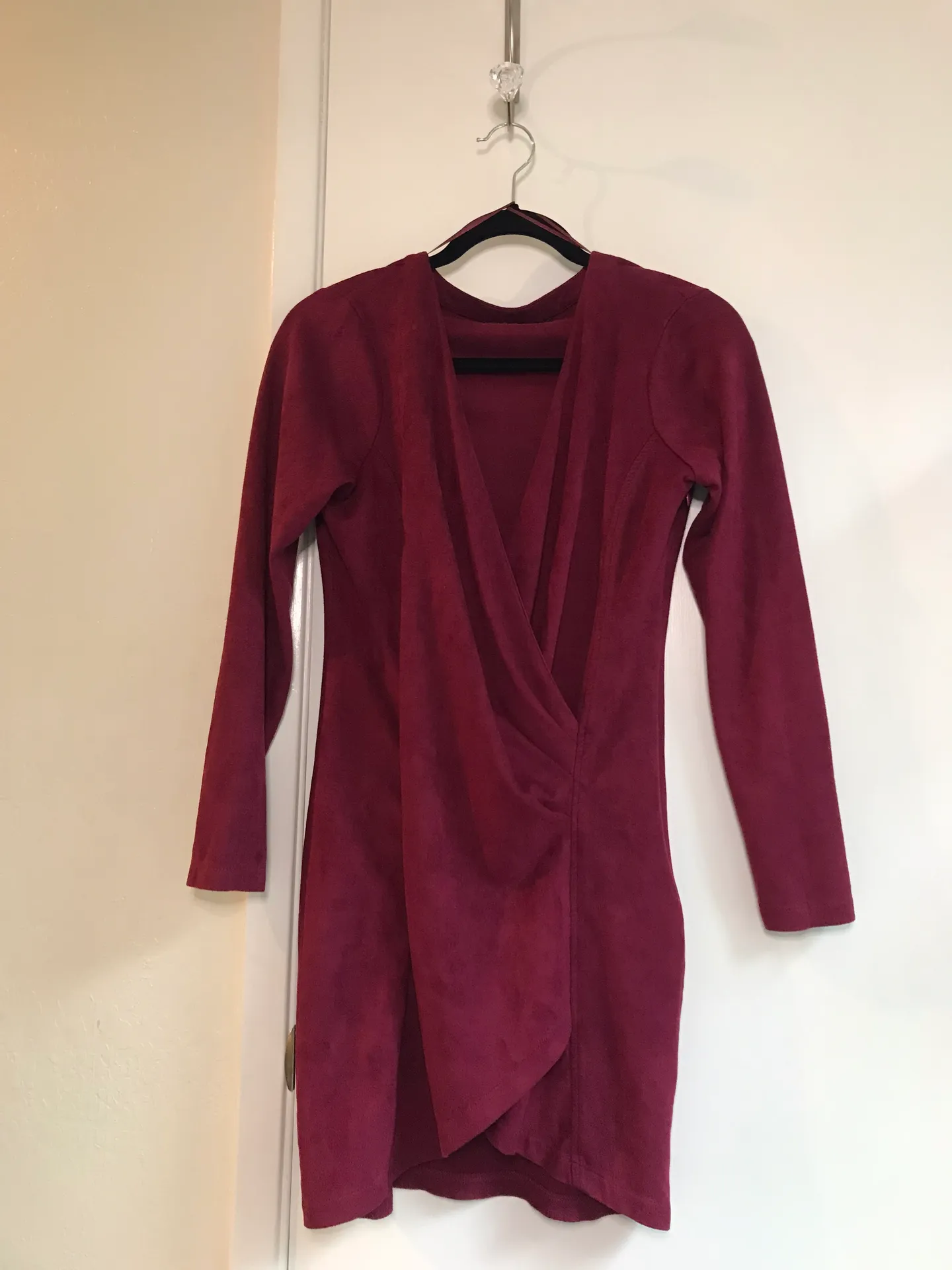 Burgundy Faux Suede Wrap Dress - Image 5
