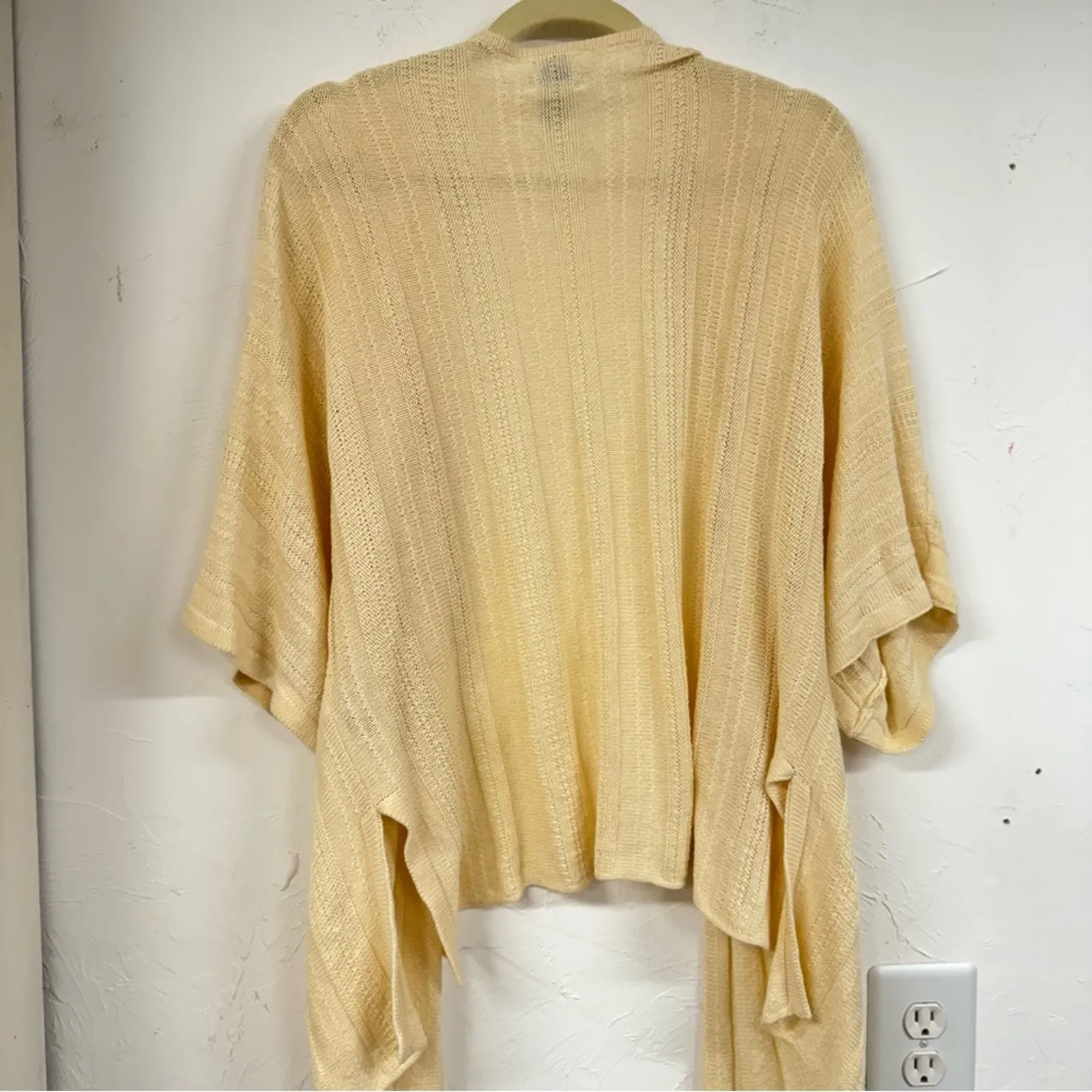 Joie Cream Linen Blend Short Sleeve Open Front Cardigan Sweater Womens L Cottage - Image 10