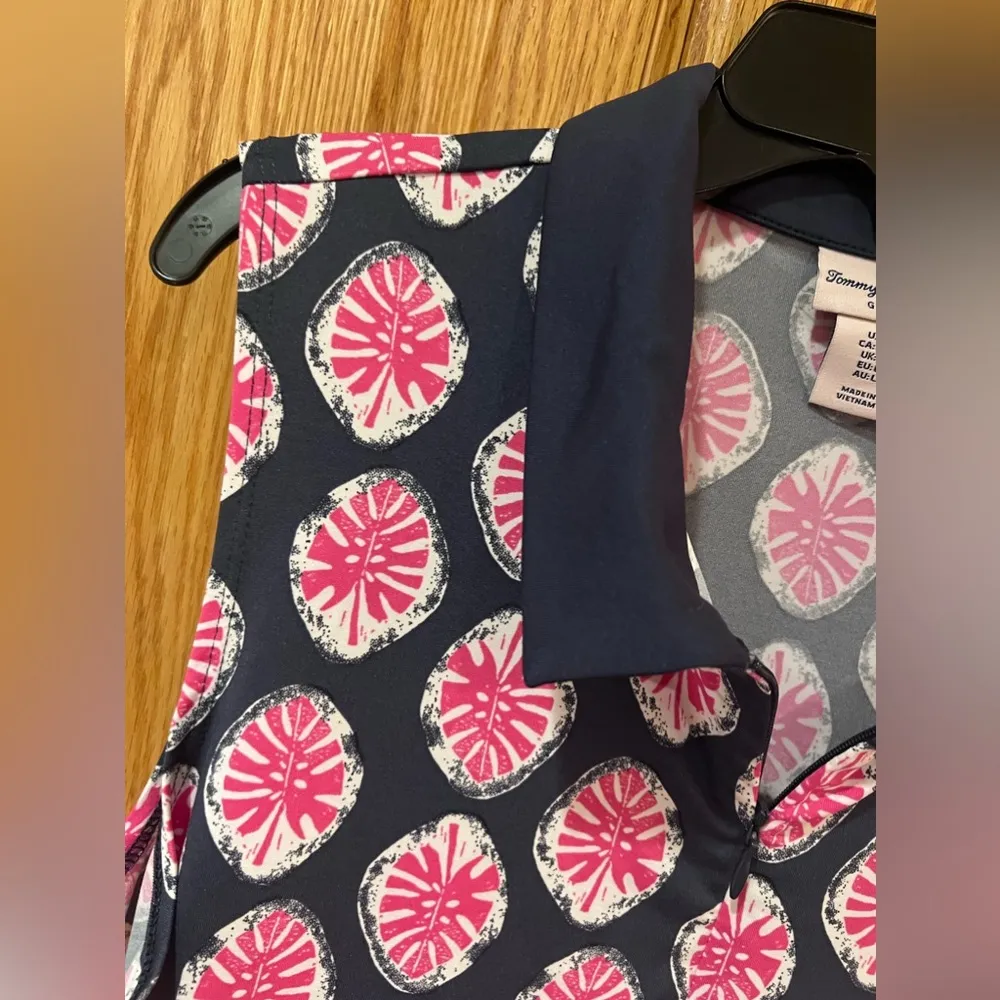 Tommy Bahama Women's Golf Deco Leaf Print Stretch Sleeveless Polo Shirt Sz Large - Image 8