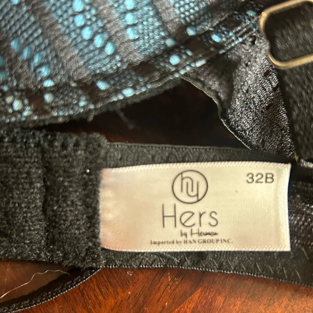 Hers by Herman Bra Women 32B Black Blue Lace Stripe Padded Underwire Push Up NEW Size undefined - Image 7
