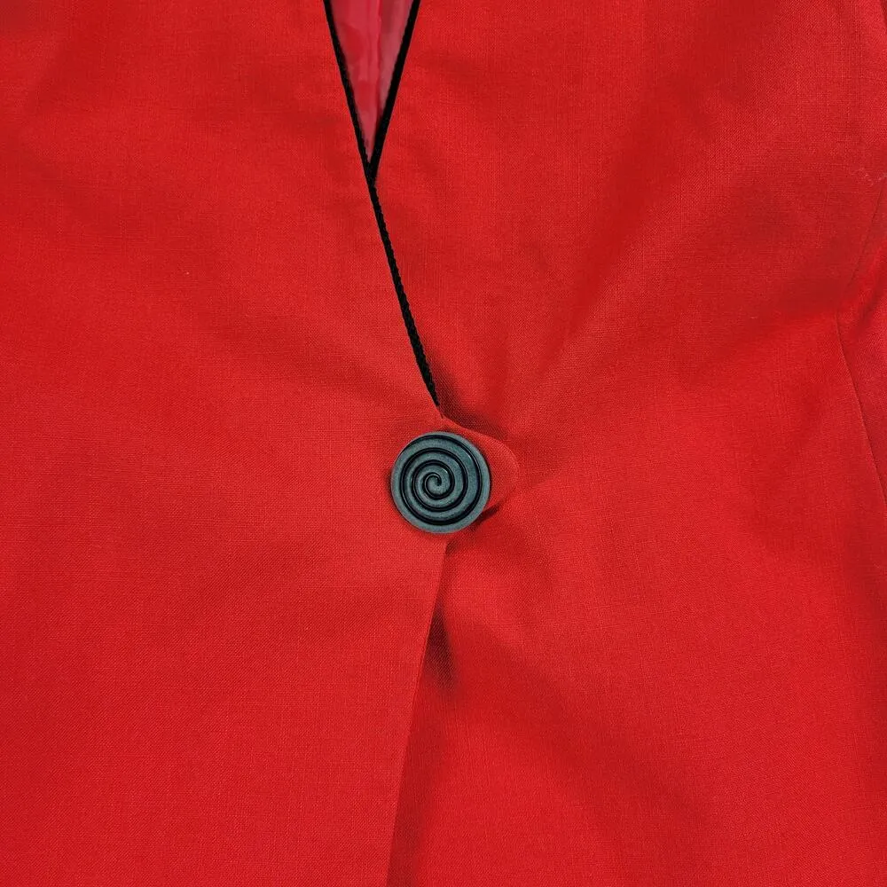 Vintage Karen Scott Womens Suit 8 Red Black Piping Single Button Jacket Skirt - Image 14