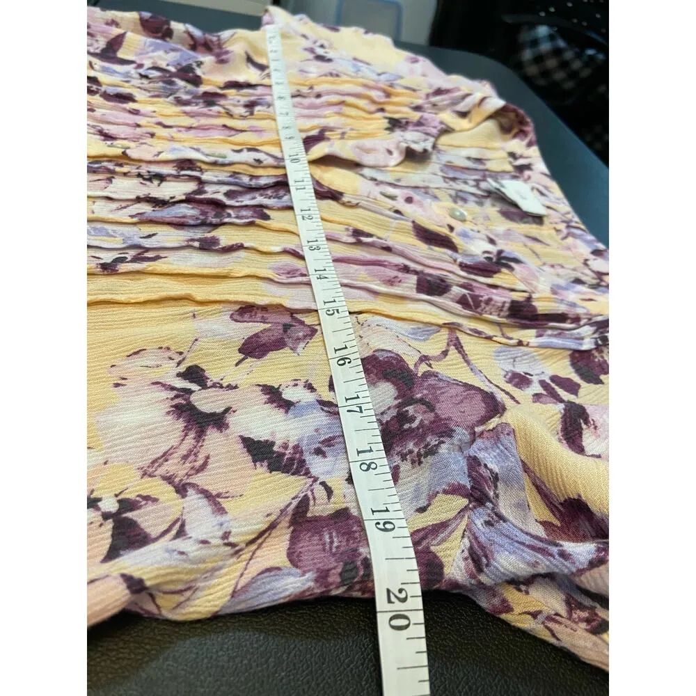 J Jill Floral Bell Sleeves Tunic Top Womens S Pintuck Pleat Gauze Side Slits - Image 9