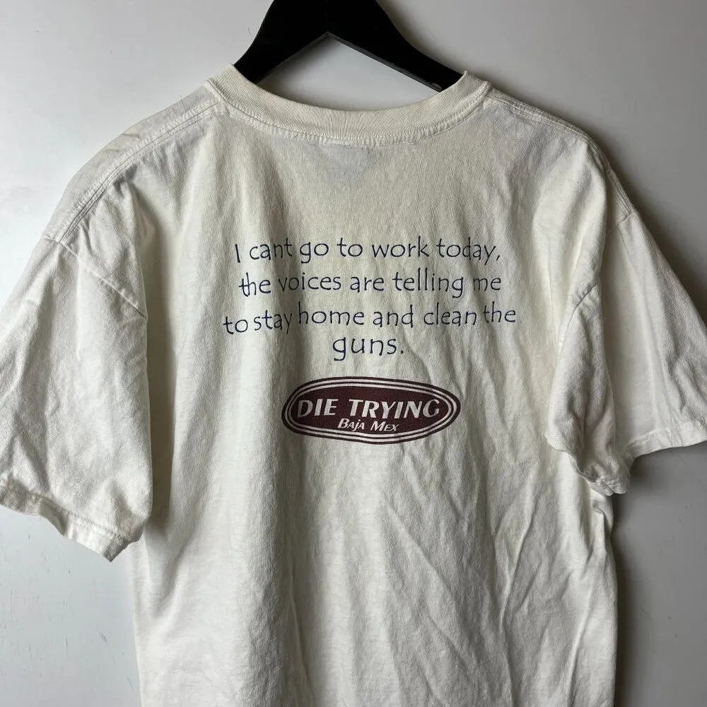 Distressed Vintage Y2K Die Trying Baja Max T Shirt White Large L Statement Solid - Image 9