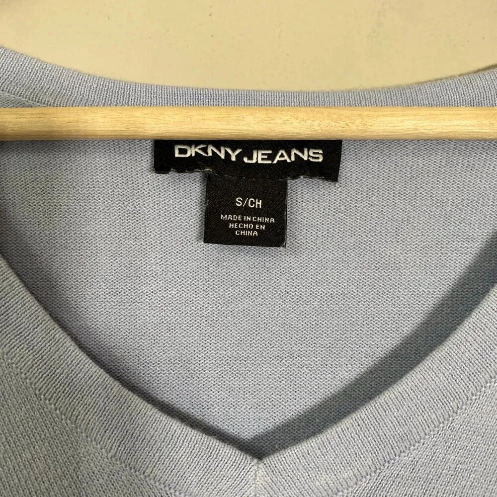 DKNY Women's Small Long Sleeve V-Neck Rhinestone Embellished Y2K Knit Sweater - Image 8