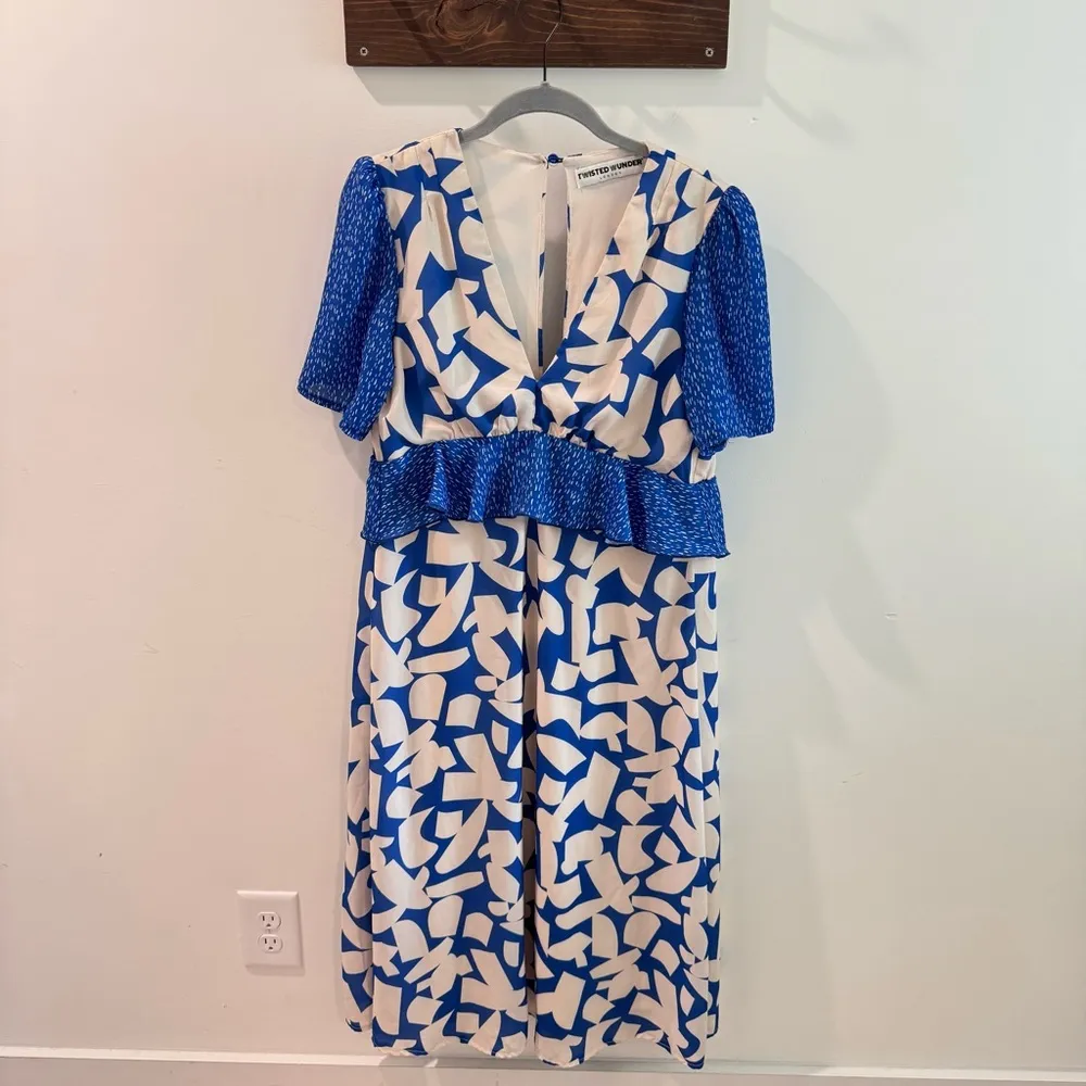 Twisted Wunder London Printed Midaxi Dress in Abstract Blue Floral US2 Size 2 - Image 5