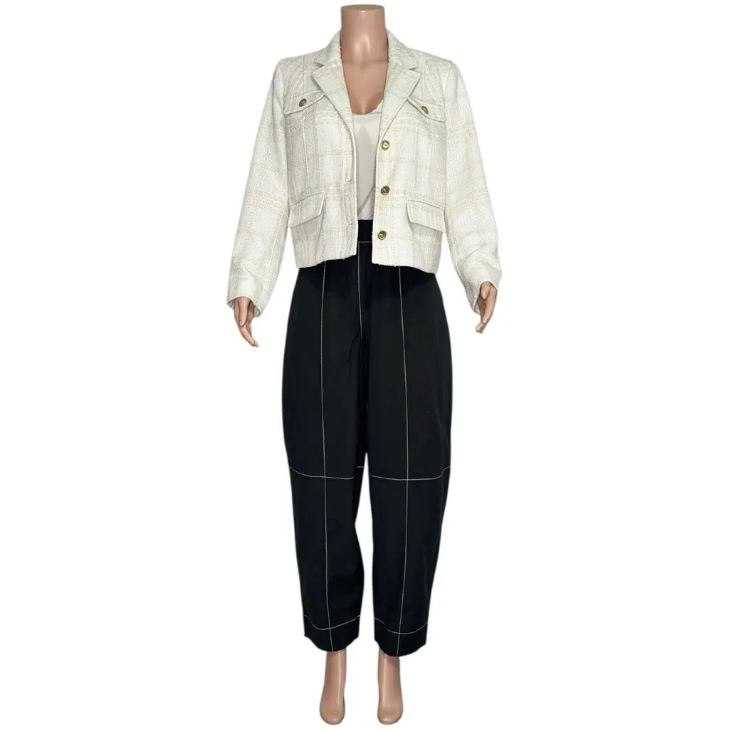 J.MCLAUGHLIN Claudie Plaid Tweed Jacket, Off-White, Medium - Image 13