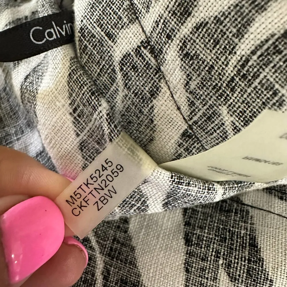 Calvin Klein Womens size XS Zebra Print 100% Linen Cropped Pants Black White NEW - Image 12