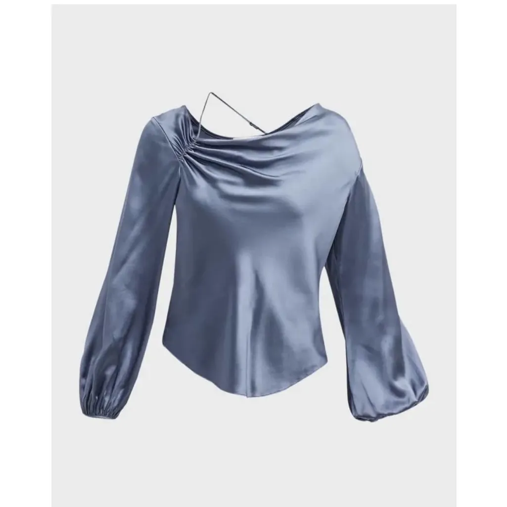 Cinq a sept 5a7 jordy silk long sleeve blouse top in slate sz small Blue - Image 3
