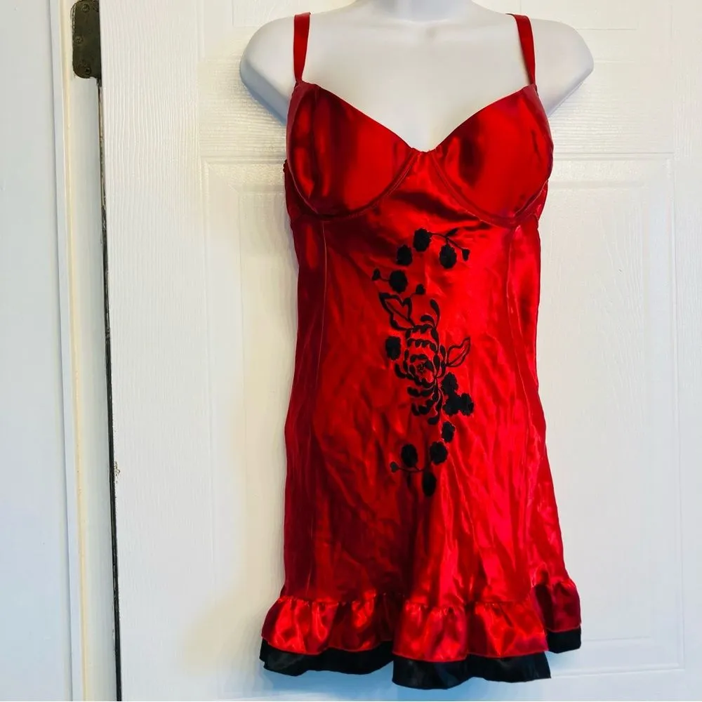 Fredrick’s‎ Of Hollywood Teddy Slip Satin Lace Silky Lingerie Gown Size 38 Red Pink Size L - Image 3