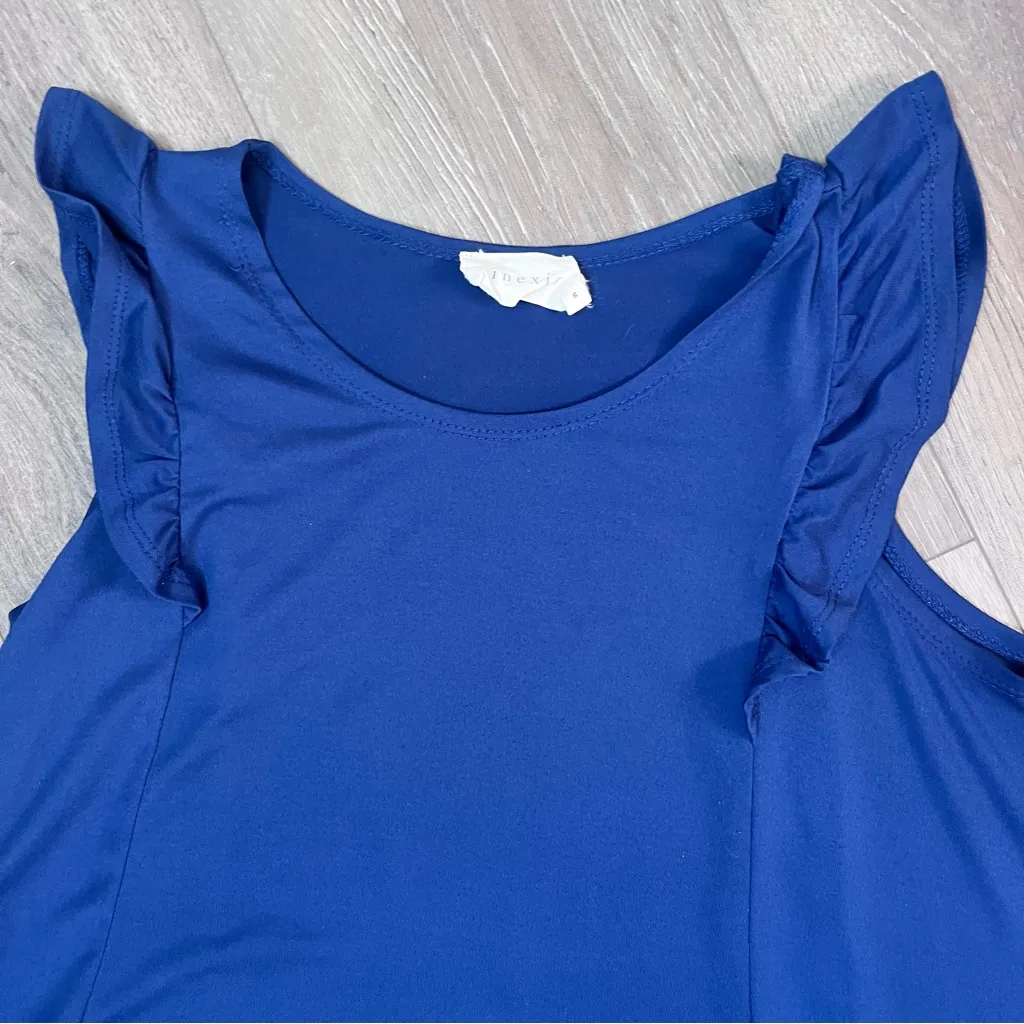 Ninexis Boutique Women’s Navy Blue Ruffle shoulder top Medium - Image 2