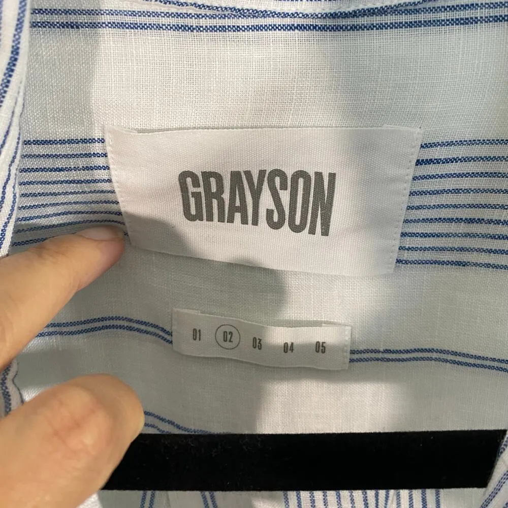 Grayson Women Blue & White Striped The Hero 100% Linen Button Up Shirt Sz 2 (S) - Image 4
