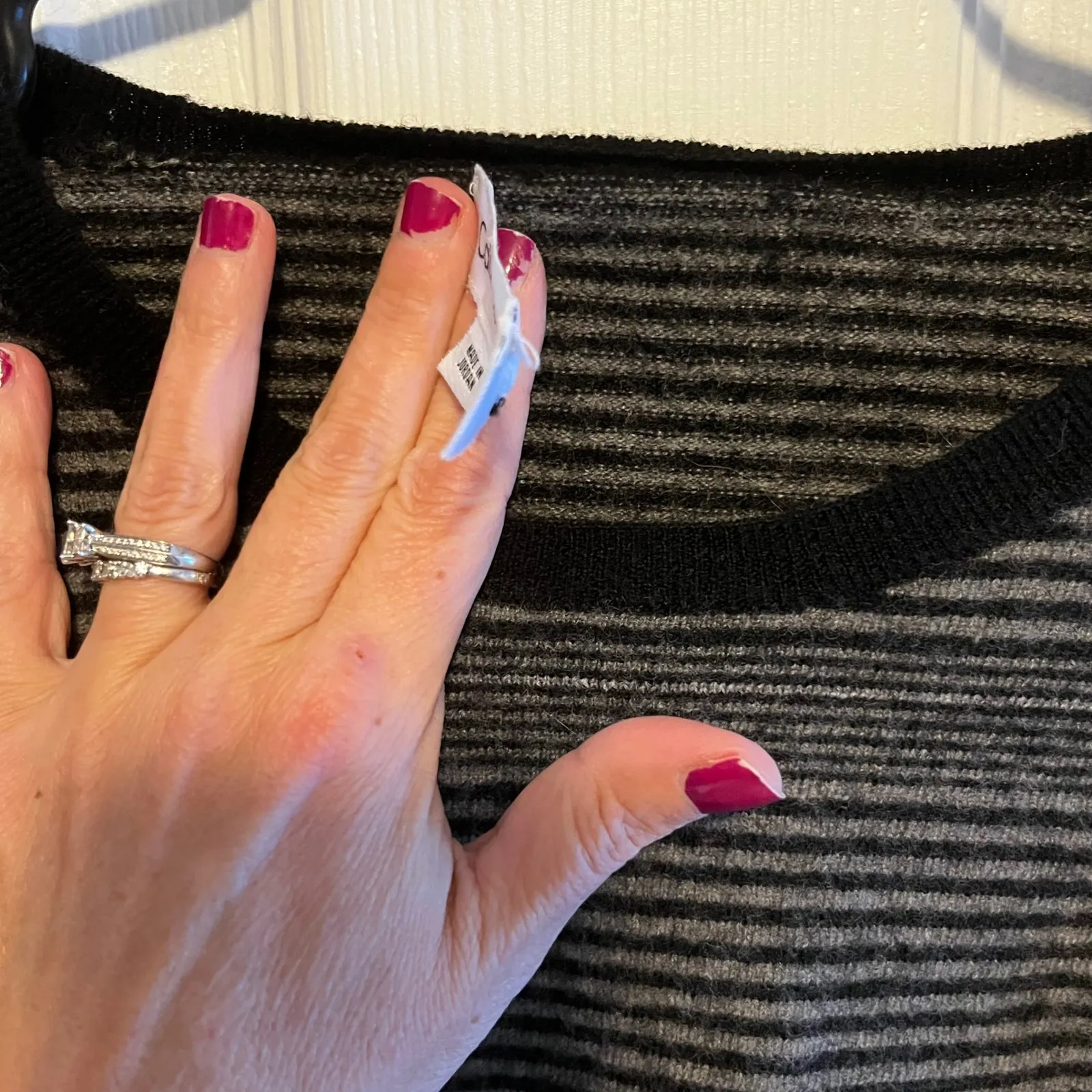 Calvin Klein Women's 100% Merino Wool Striped Crew Neck Sweater XL Black Gray - Image 5