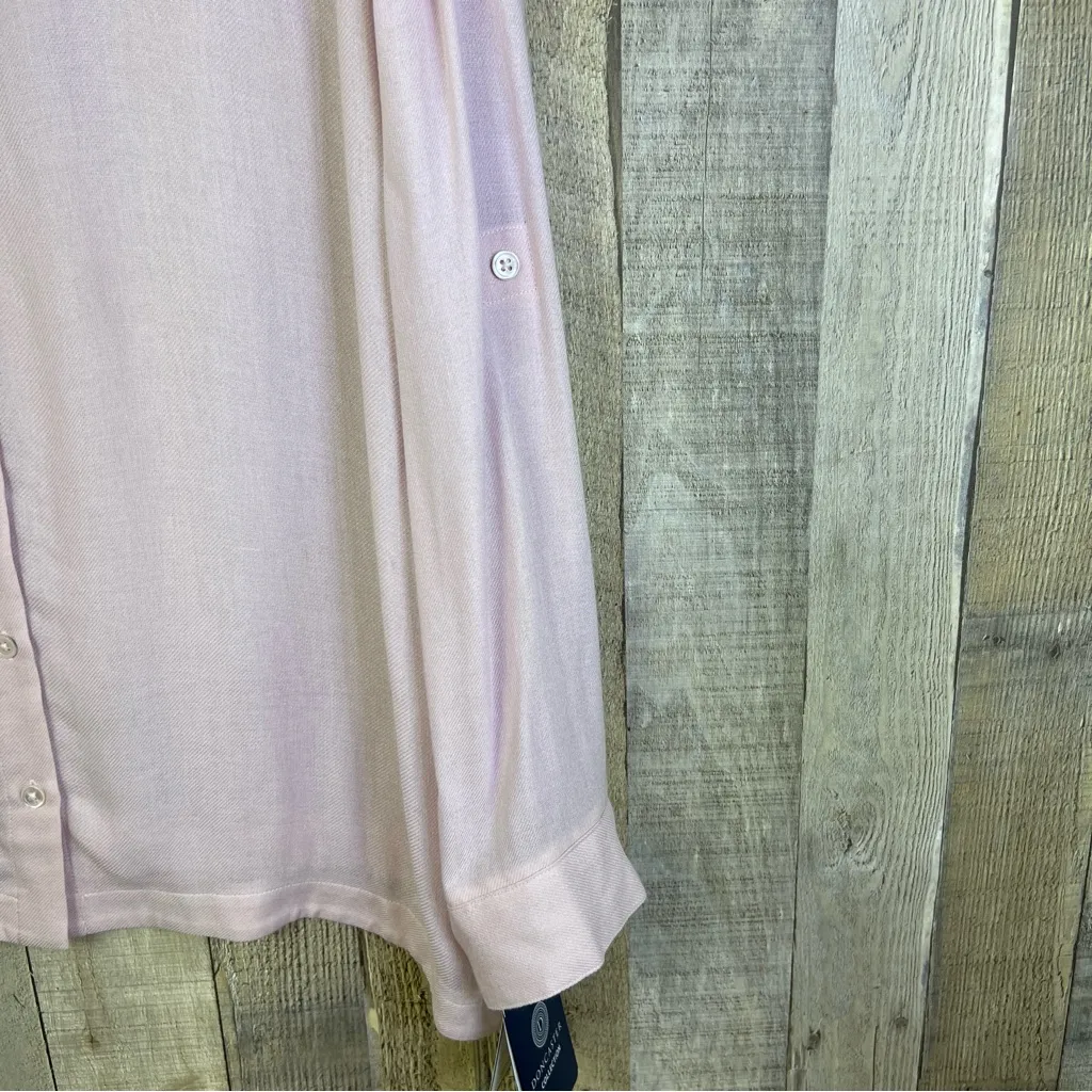 Doncaster  Collection Wool Blend Pink Tabbed Long Sleeve Button Front Blouse - Image 3