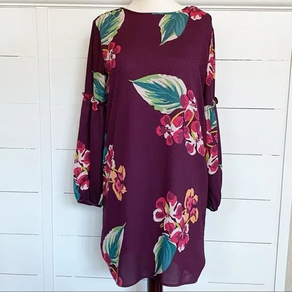 Ann Taylor LOFT Petite Women's Balloon Sleeve Floral Shift Dress Plum‎ XSP - EUC - Image 2