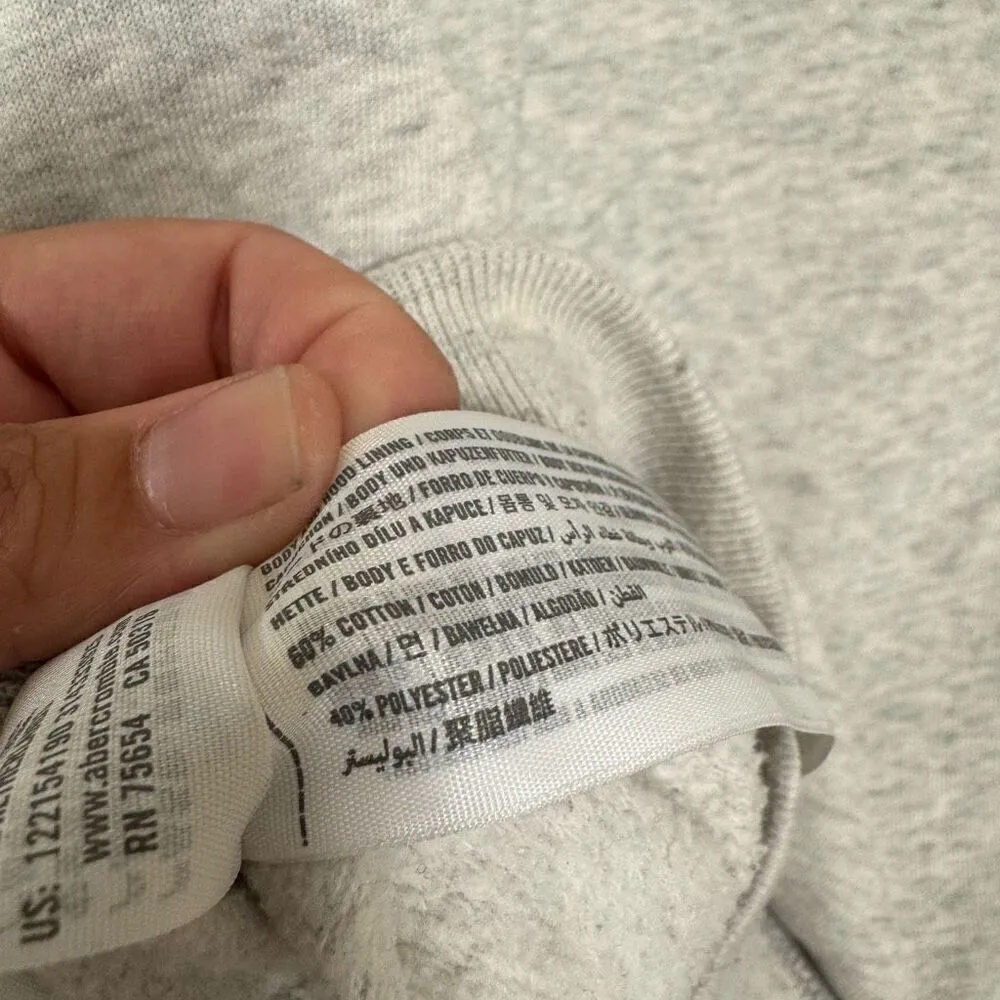 Abercrombie & Fitch Soft Fleece Gray Logo Pullover‎ Hoodie Sweater Medium - Image 5