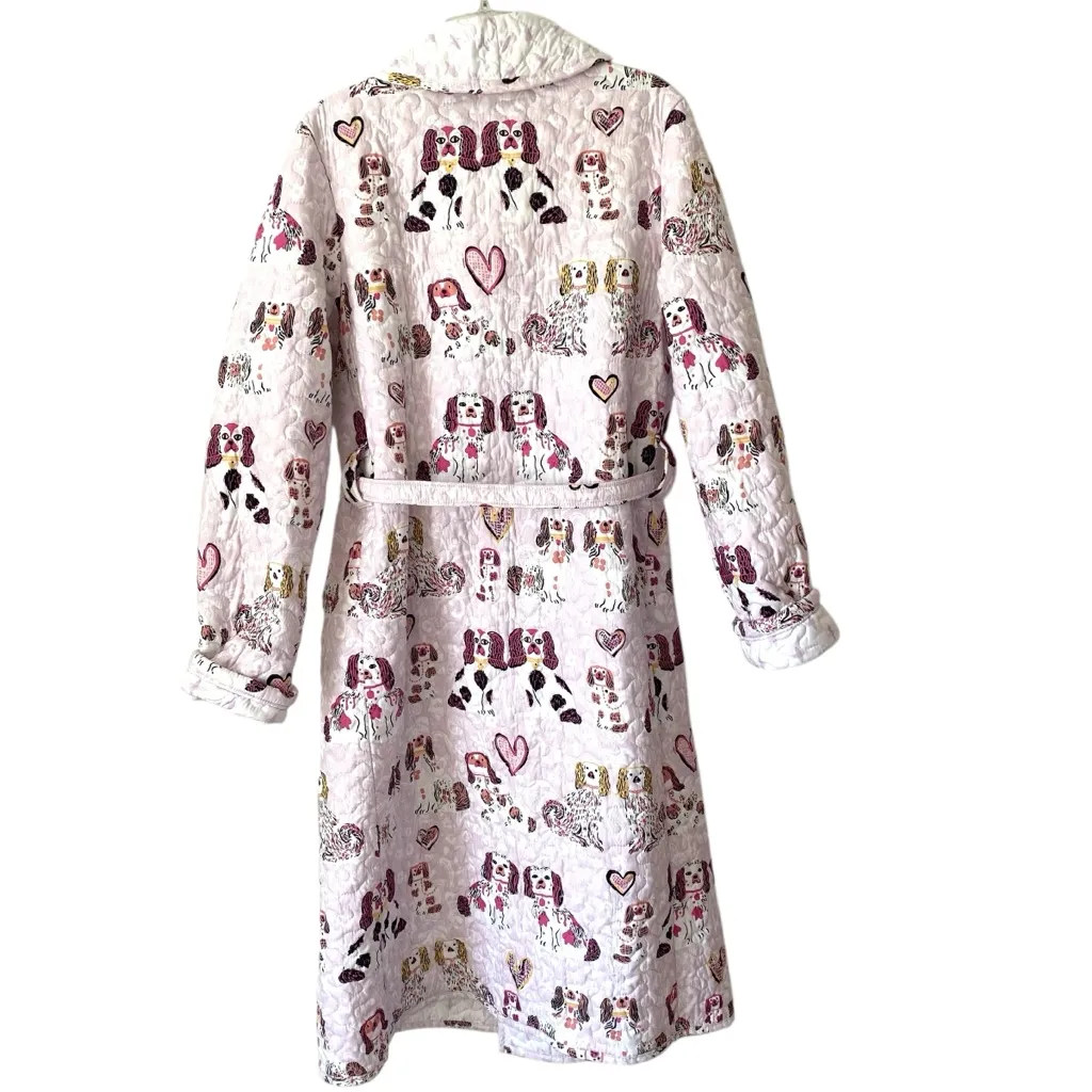 Ida Mae Home Quilted Chinoiserie Pink White Dog Print Belted Robe size large - Image 4