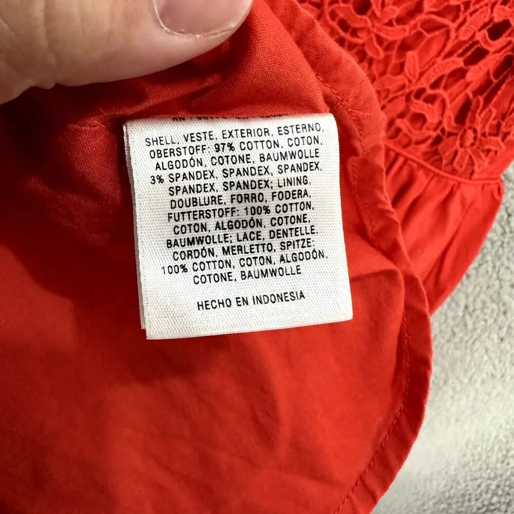 Moulinette Soeurs fit flare dress 6P red floral crochet pockets boho tomato girl - Image 8