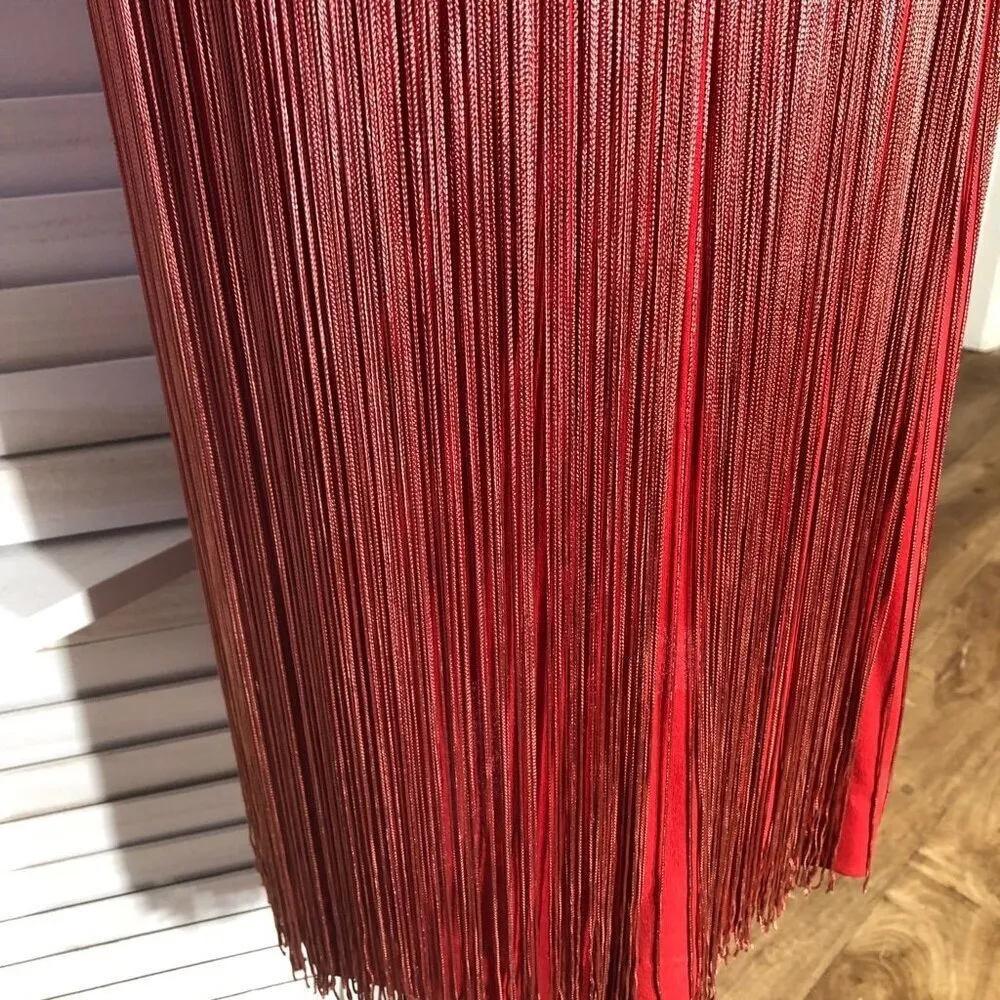 Vintage rare 70s Red Fringe 20s Flapper style elegant Cocktail Dress Sz L Size L - Image 10