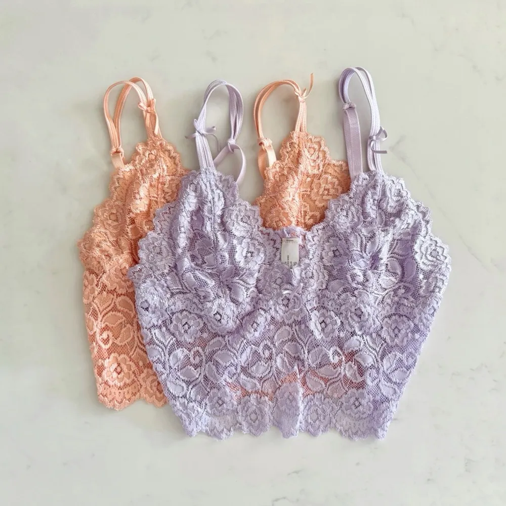 Cabernet Lavender Lace Bralette Top, Ribbon Bow Detail & Adjustable Straps sz. M Purple Size M - Image 12