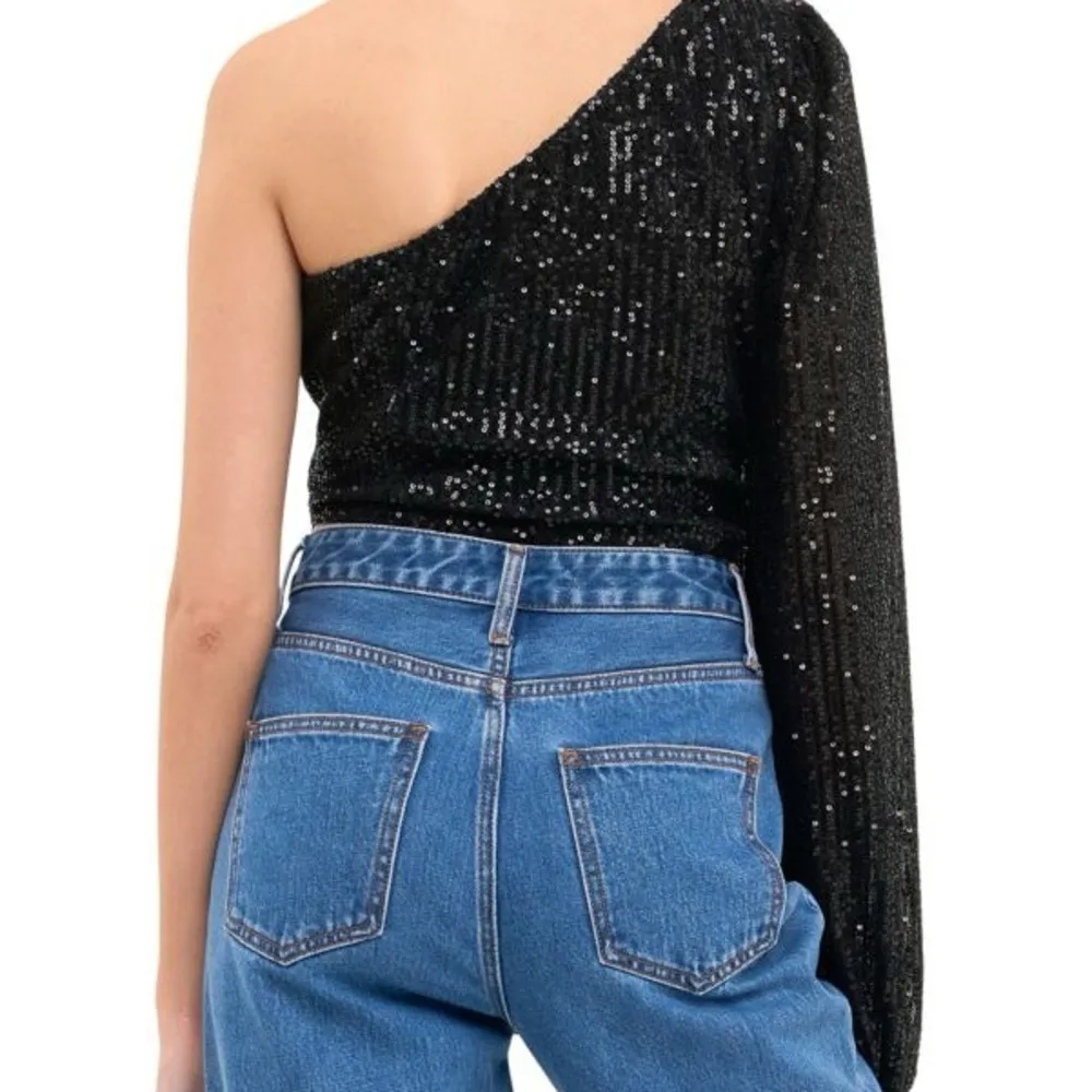 Endless Rose Black Sequin One-Shoulder Top - Image 2