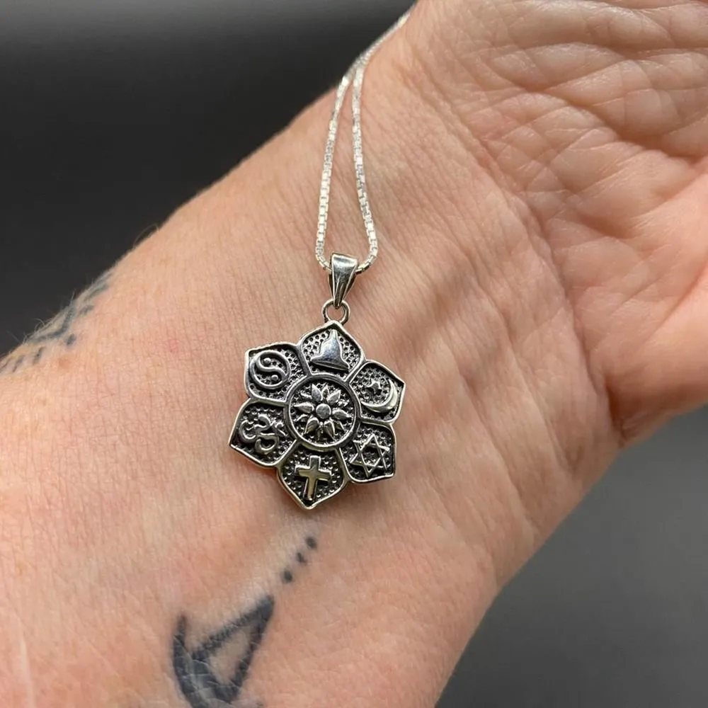 Religious Spiritual Symbols Sterling Silver Necklace Silver - Image 2