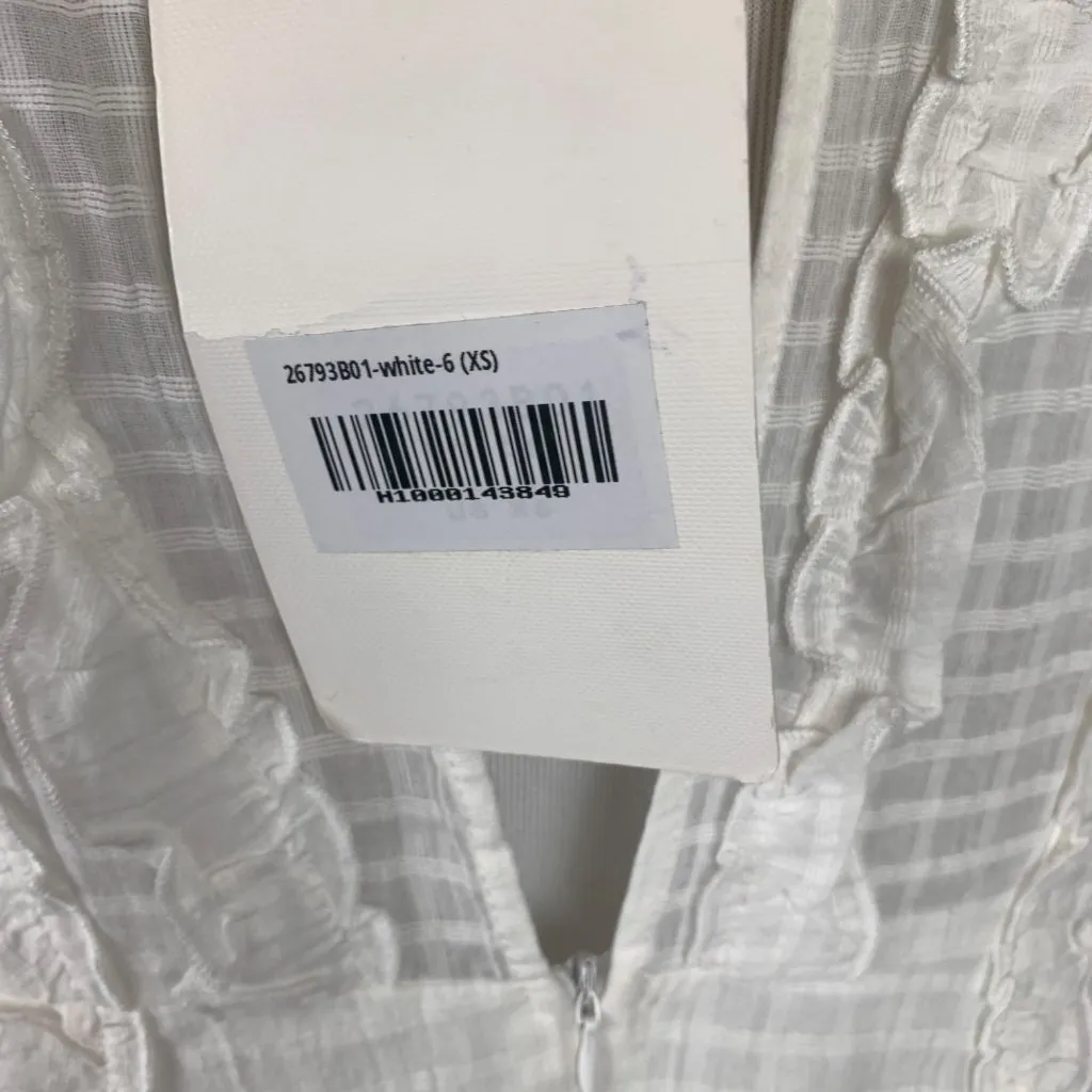 Indikah by Angel Biba White Ruffled Lace-Up Dress With Sleeves XS - Image 3